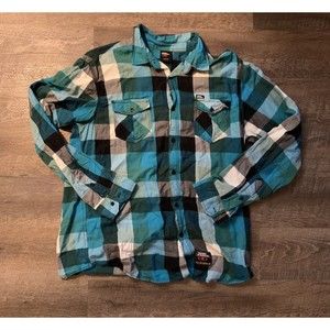 No Fear Blue Large Long-sleeved Plaid Button Up Shirt